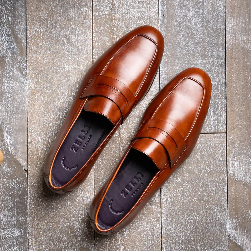 15-750-CGN Tippa Italian Calfskin Penny Loafers Cognac