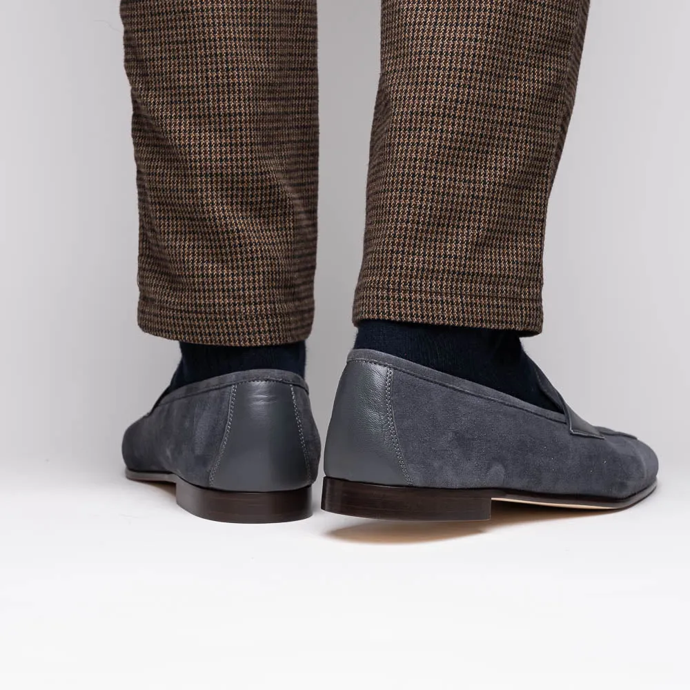 16-672-GRY Tippa Suede & Calfskin Penny Loafers Grey