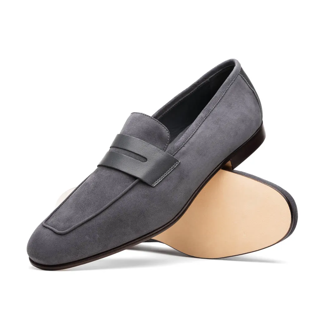 16-672-GRY Tippa Suede & Calfskin Penny Loafers Grey