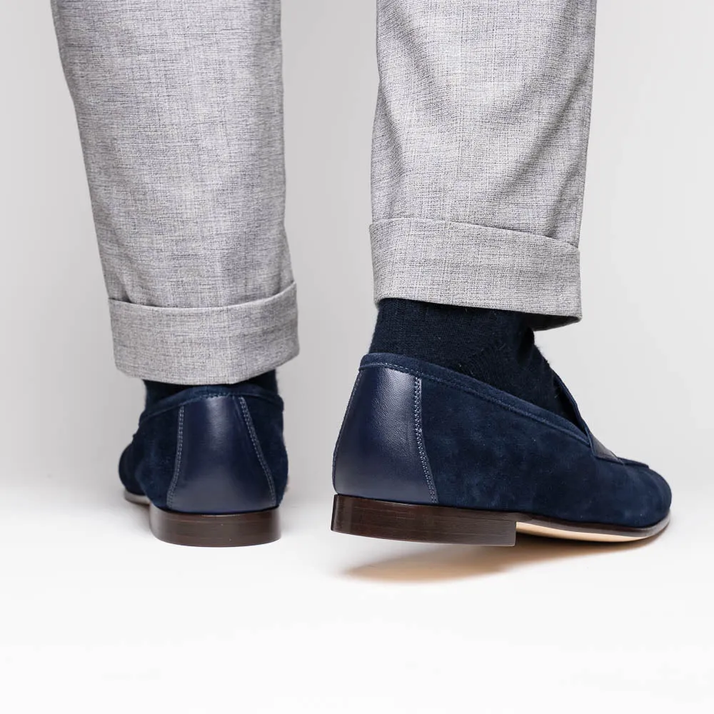 16-672-NVY Tippa Suede & Calfskin Penny Loafers Navy