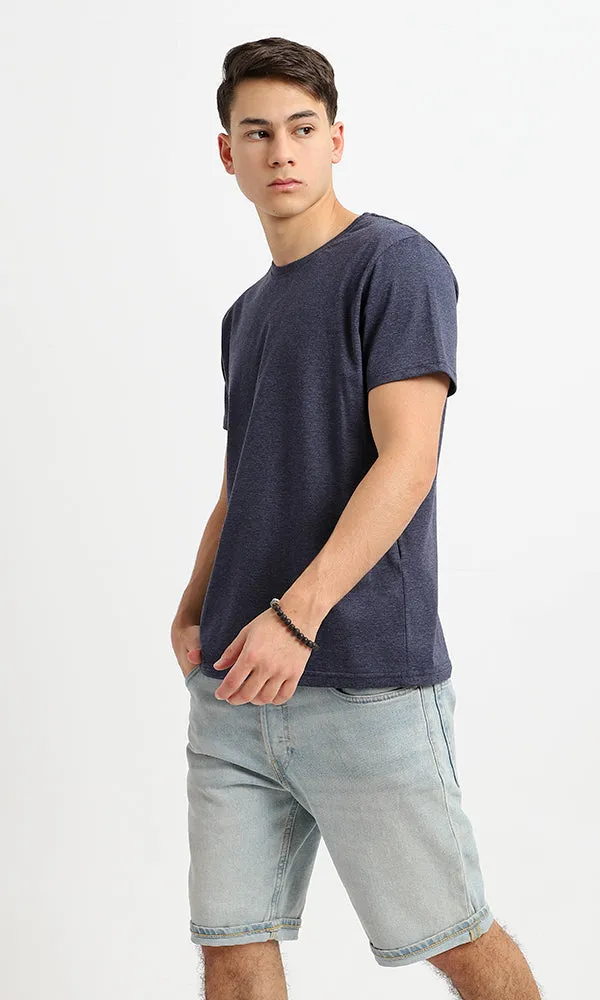 33861 Heather Navy Blue Crew Neck Cotton Tee