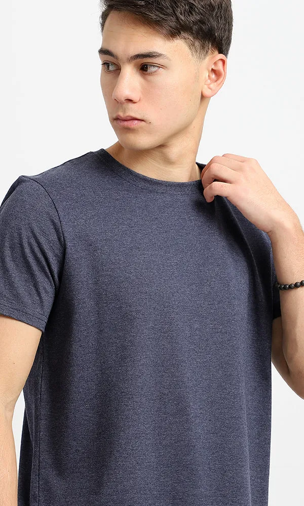 33861 Heather Navy Blue Crew Neck Cotton Tee