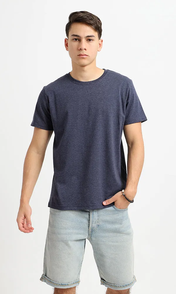 33861 Heather Navy Blue Crew Neck Cotton Tee