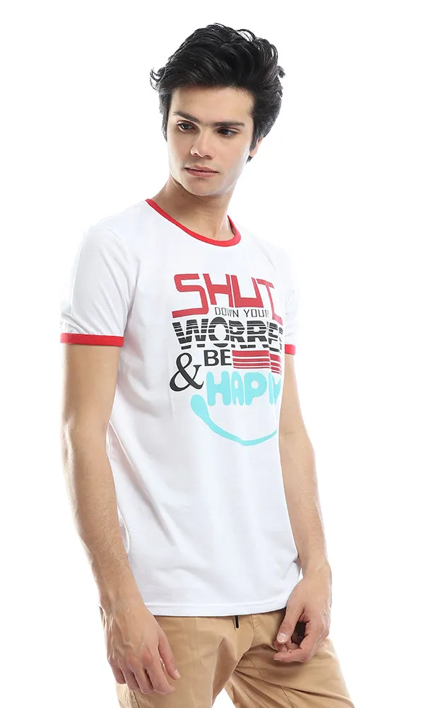 53942 Be Happy White Half Sleeves Tee