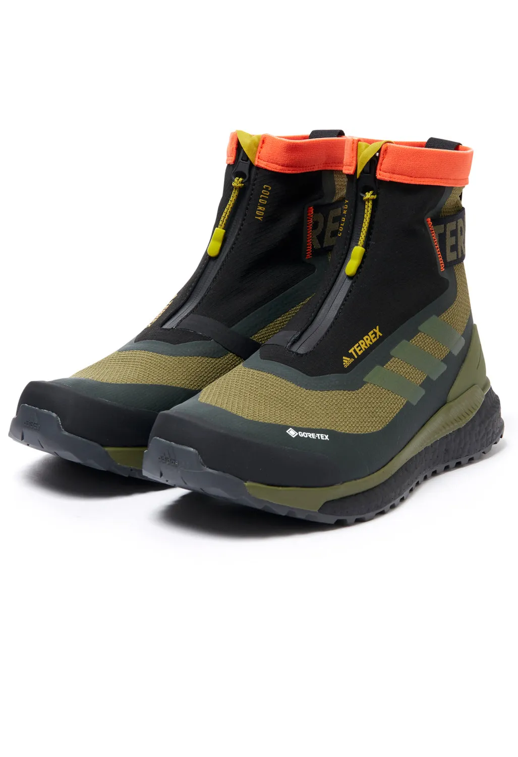 Mens adidas Terrex Free Hiker COLD.RDY Boots - Olive Green/Orange - Enhanced Performance