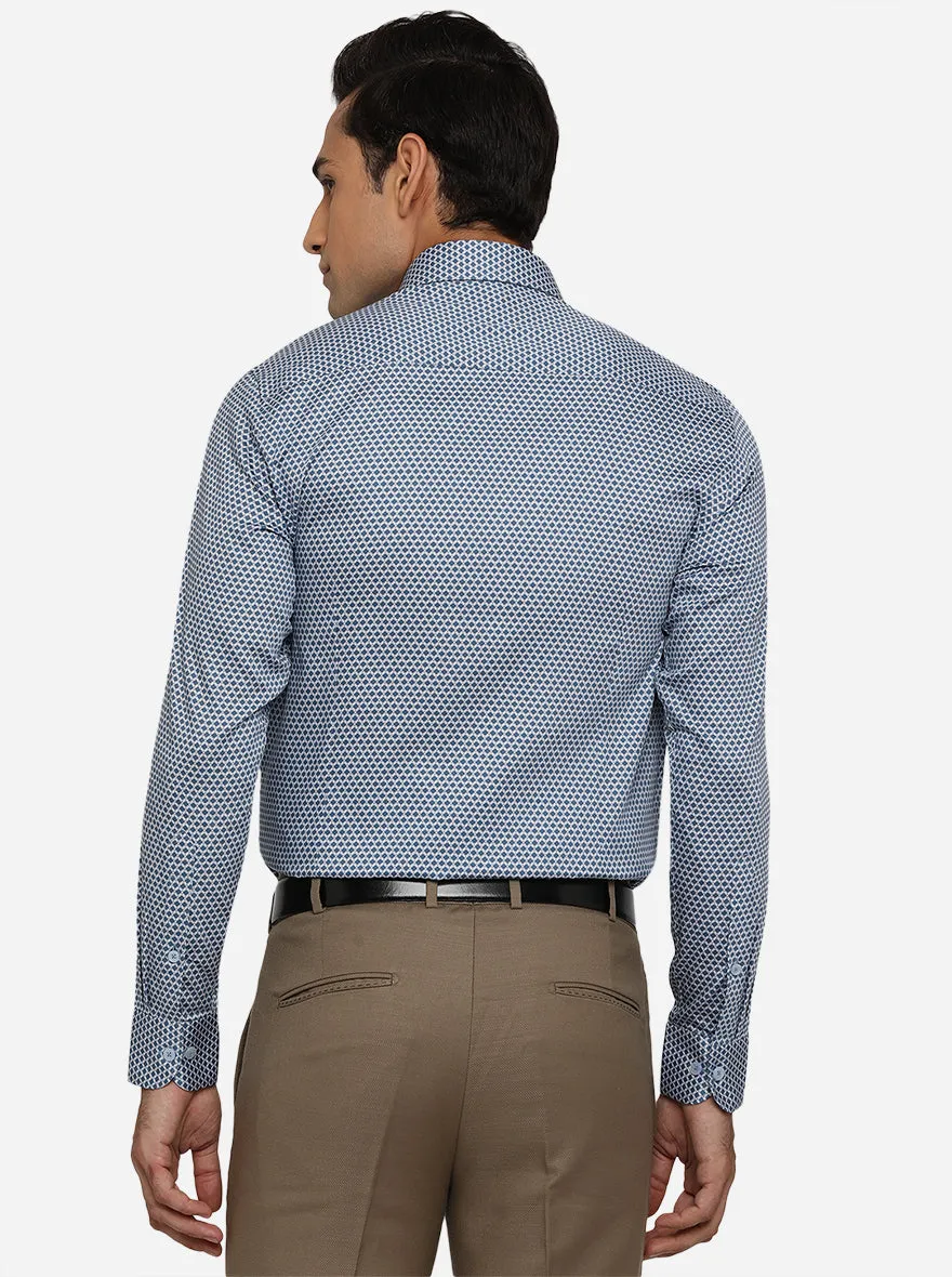 Allure Blue Printed Slim Fit Formal Shirt | Metal