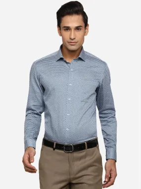 Allure Blue Printed Slim Fit Formal Shirt | Metal