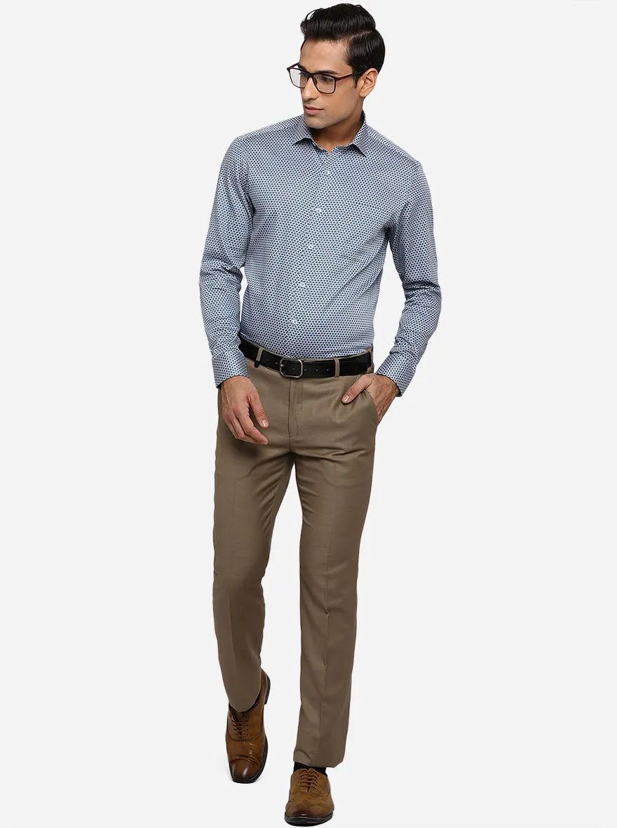 Allure Blue Printed Slim Fit Formal Shirt | Metal