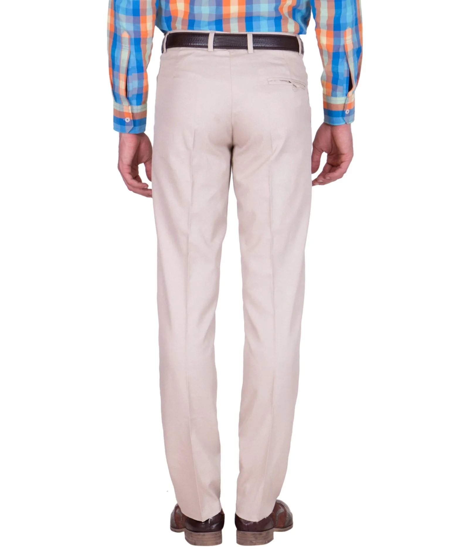 American-Elm Men's Cotton Blend Beige Formal Trouser