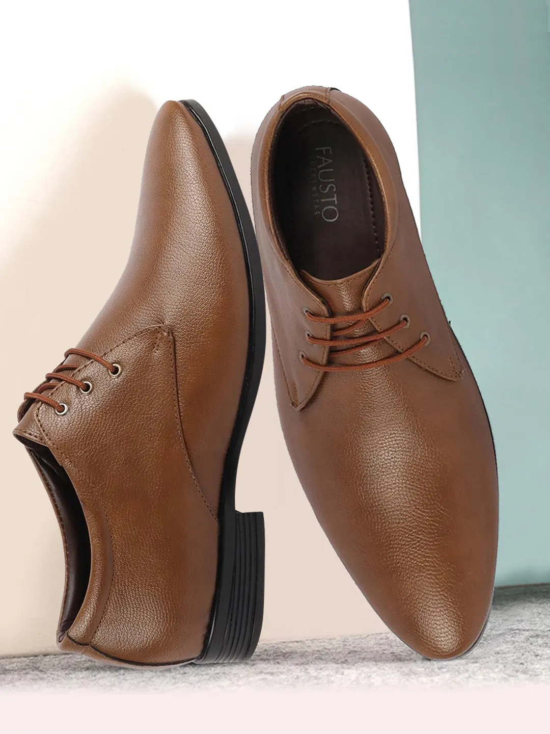 Basics Men Tan Formal Office Lace Up Shoes