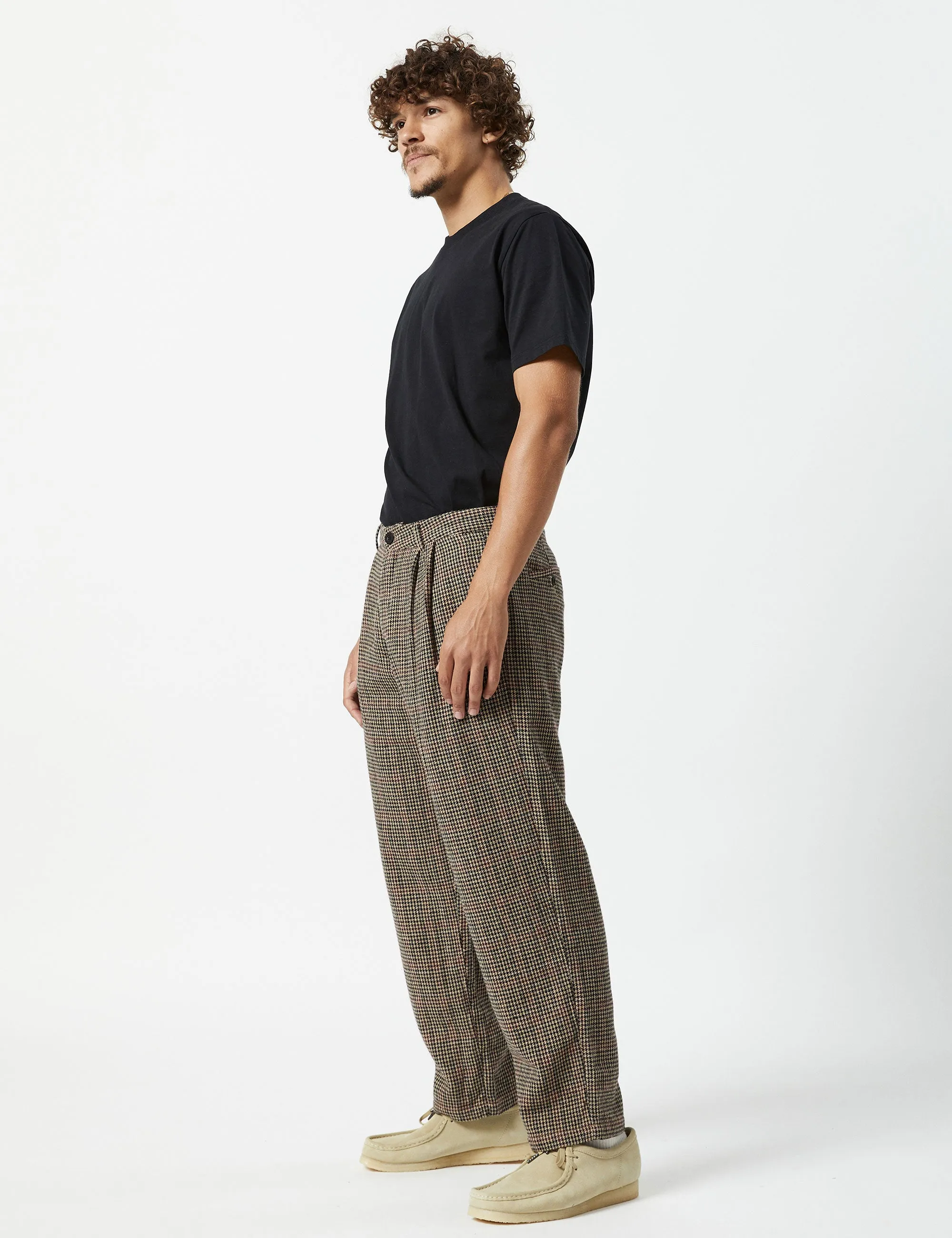 Brooklyn Pleated Pant - Natural Houndstooth