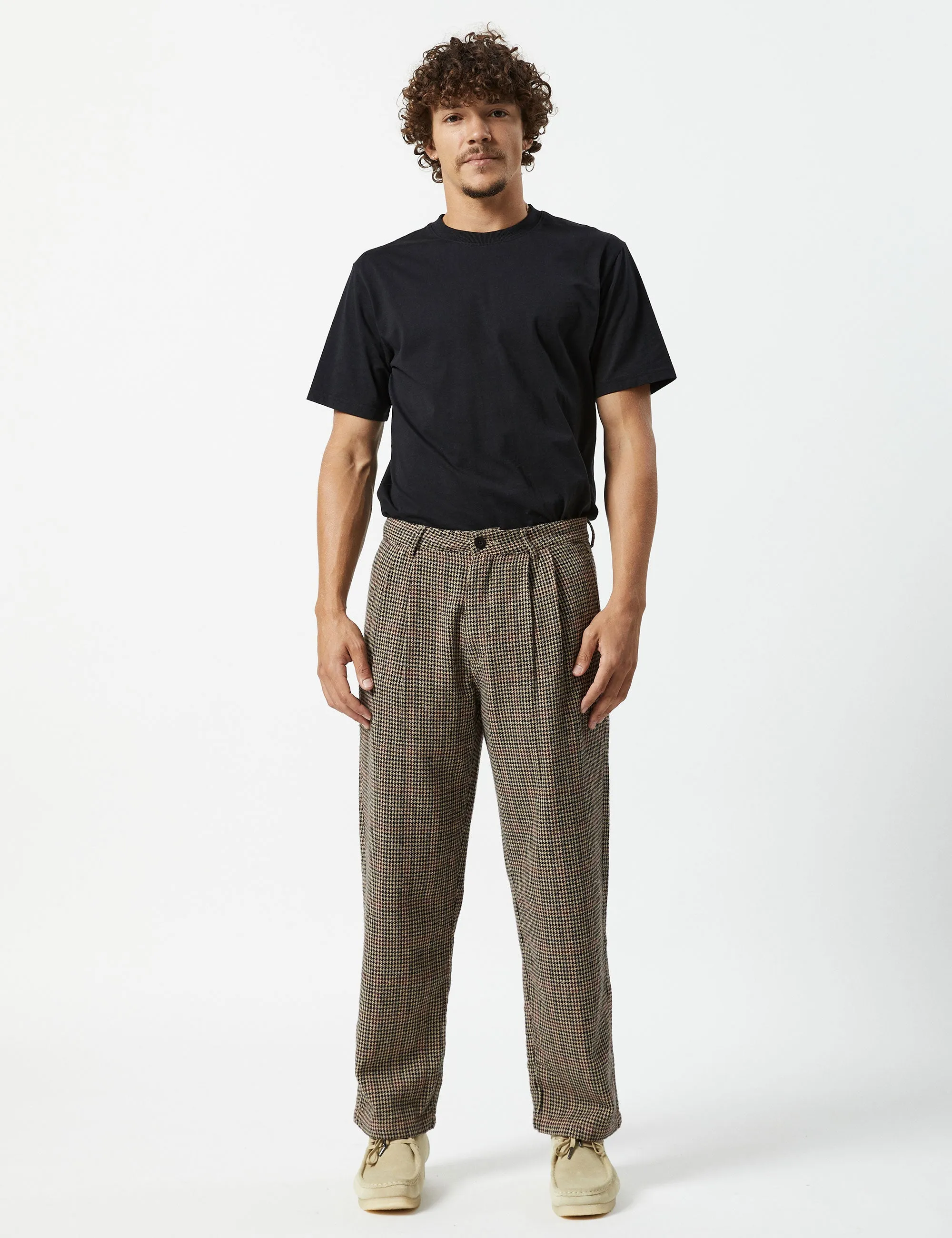 Brooklyn Pleated Pant - Natural Houndstooth