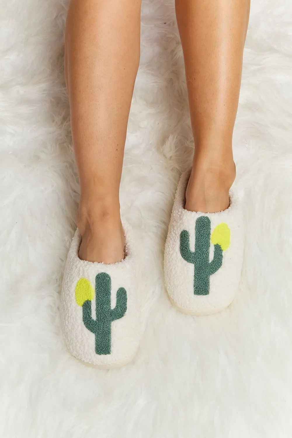 Cactus Plush Slide Slippers in Ivory