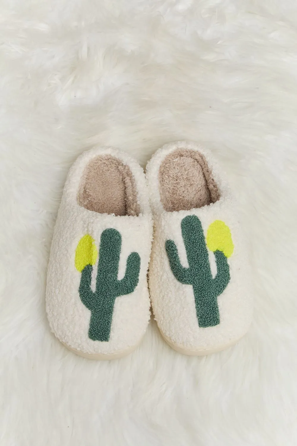 Cactus Plush Slide Slippers in Ivory