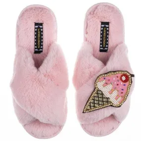 Classic Laines Slippers with Deluxe Ice Cream Brooch in Pink