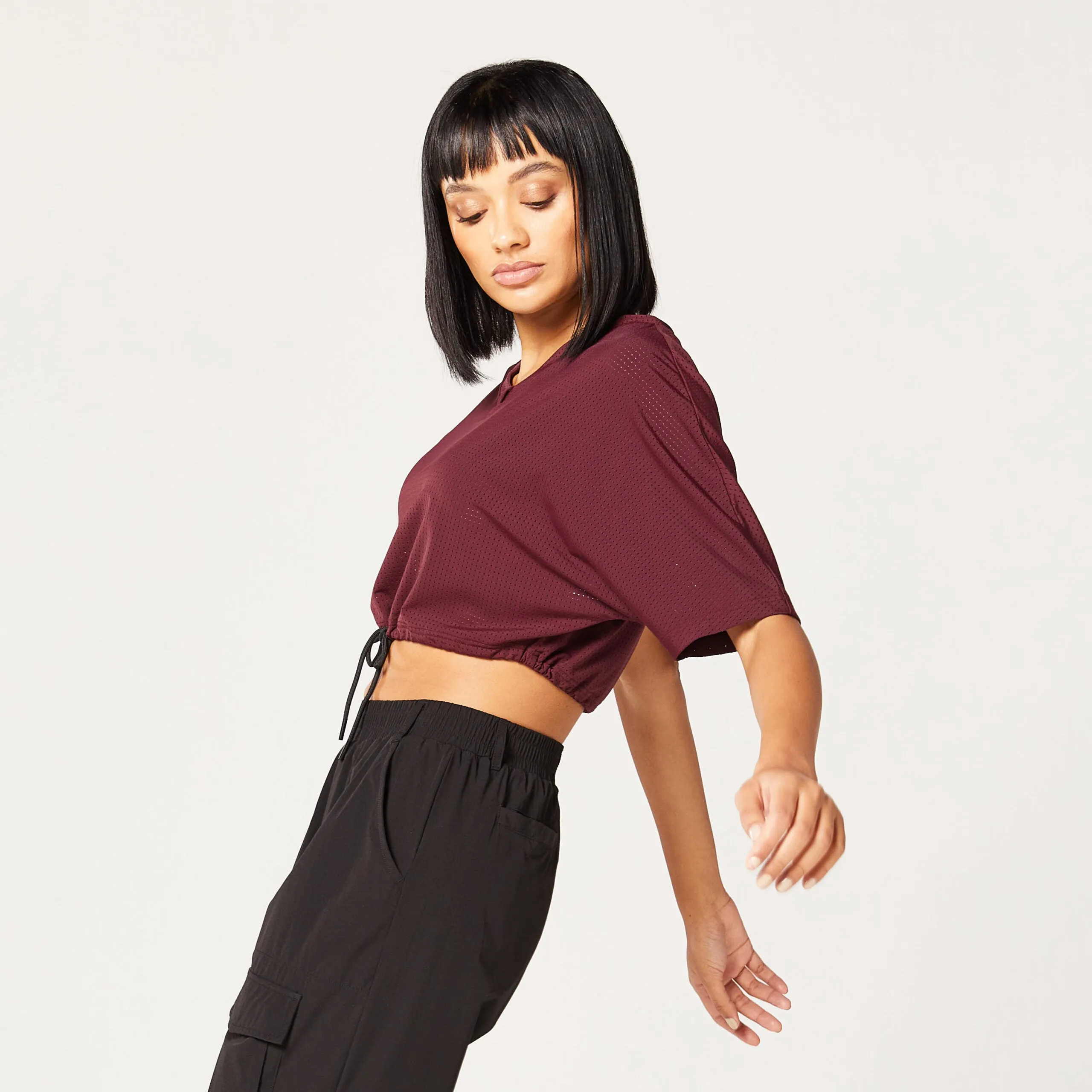 Code Cropped Drawstring Tee - Deep Oxblood Red