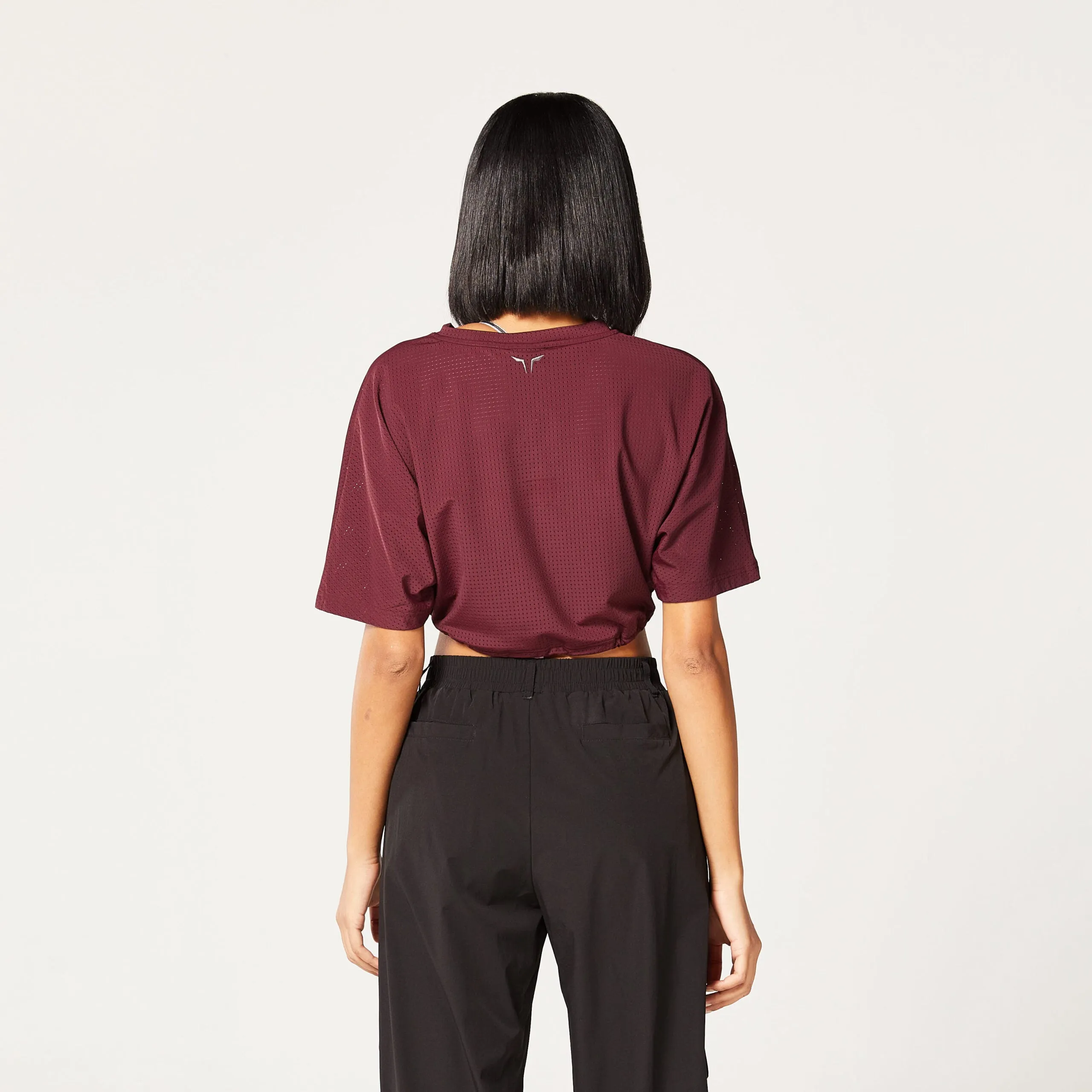 Code Cropped Drawstring Tee - Deep Oxblood Red