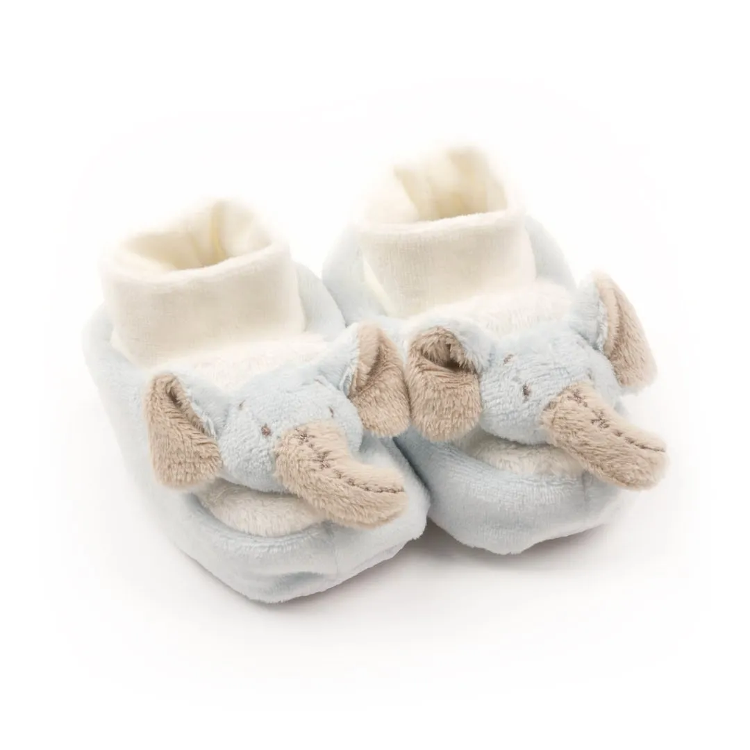 Comfy Plush Baby Booties Blue Elephant - Newborn to 6 months