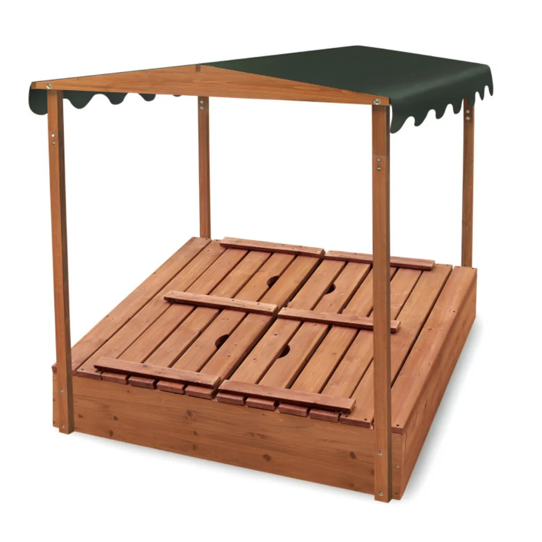 Covered Convertible Cedar Sandbox with Canopy and Two Bench Seats