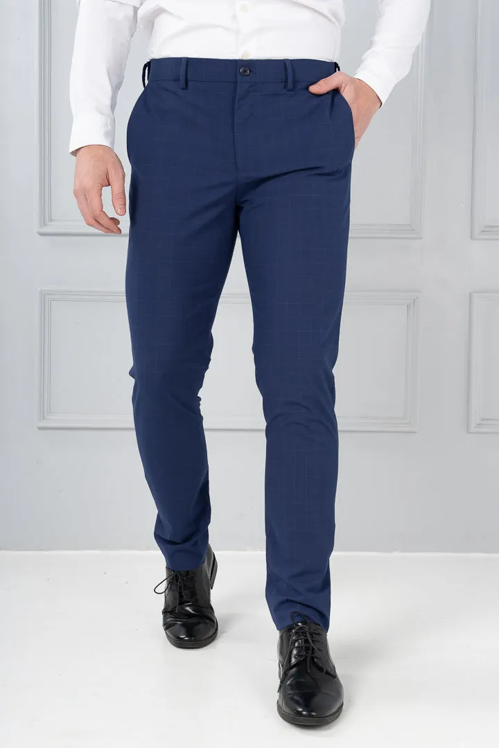 Electric Blue Checks Formal Pants