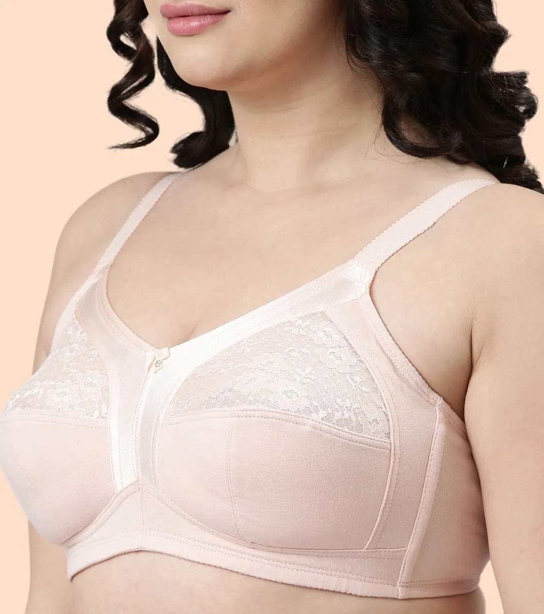 Enamor Fab-Cool A014 Super Contouring M-frame Full Support  Cotton Bra for Women- Full Coverage, Non Padded and Wirefree - Pearl