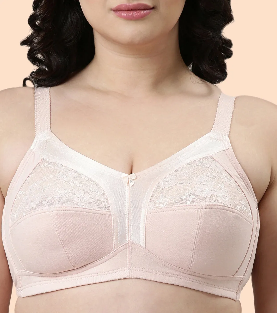 Enamor Fab-Cool A014 Super Contouring M-frame Full Support  Cotton Bra for Women- Full Coverage, Non Padded and Wirefree - Pearl