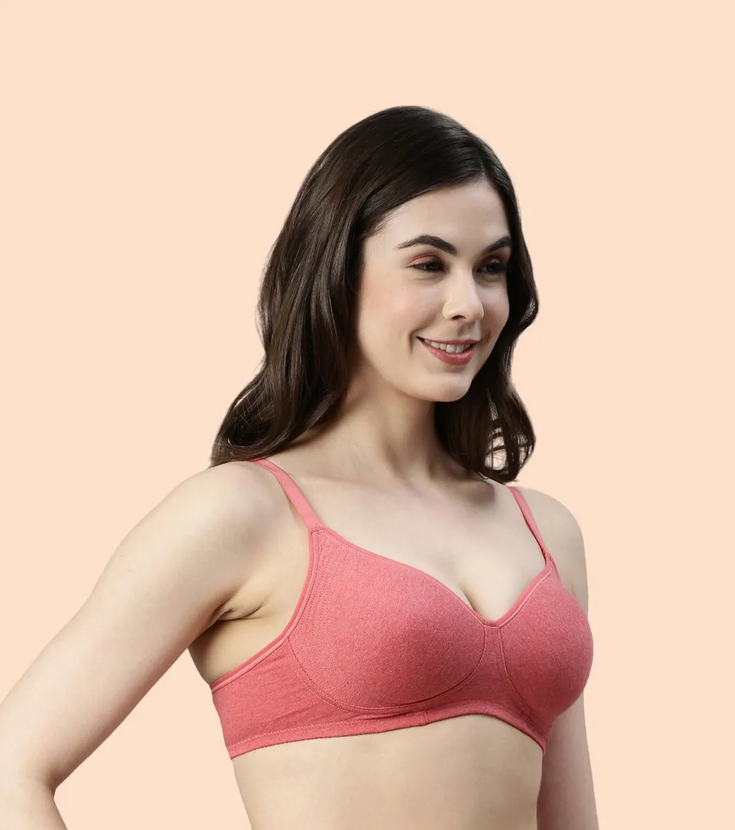 Enamor Fab-Cool A042 Side Support Shaper  Stretch Cotton Everyday Bra for Women- High Coverage, Non Padded and Wirefree - Tomato Melange