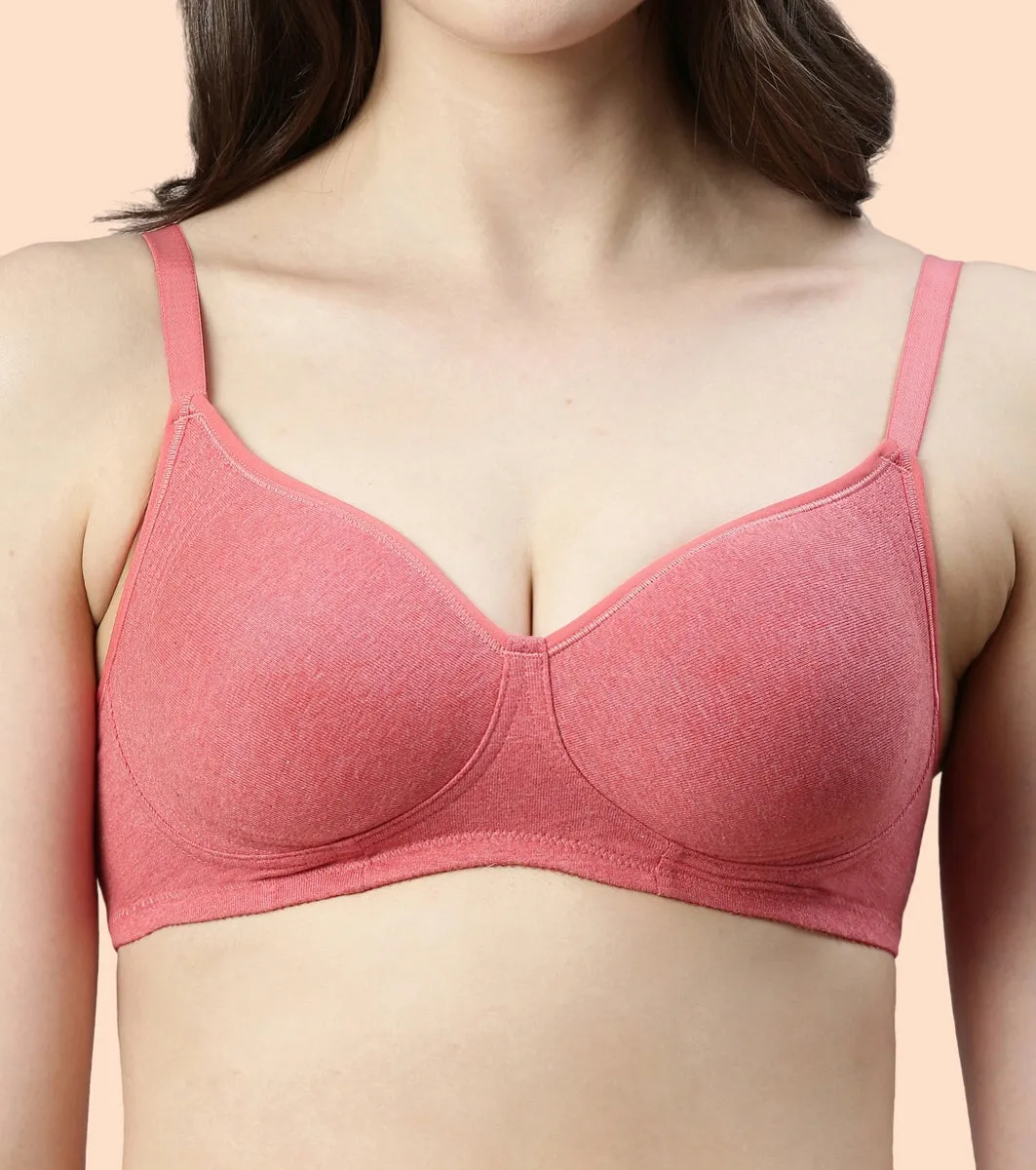 Enamor Fab-Cool A042 Side Support Shaper  Stretch Cotton Everyday Bra for Women- High Coverage, Non Padded and Wirefree - Tomato Melange