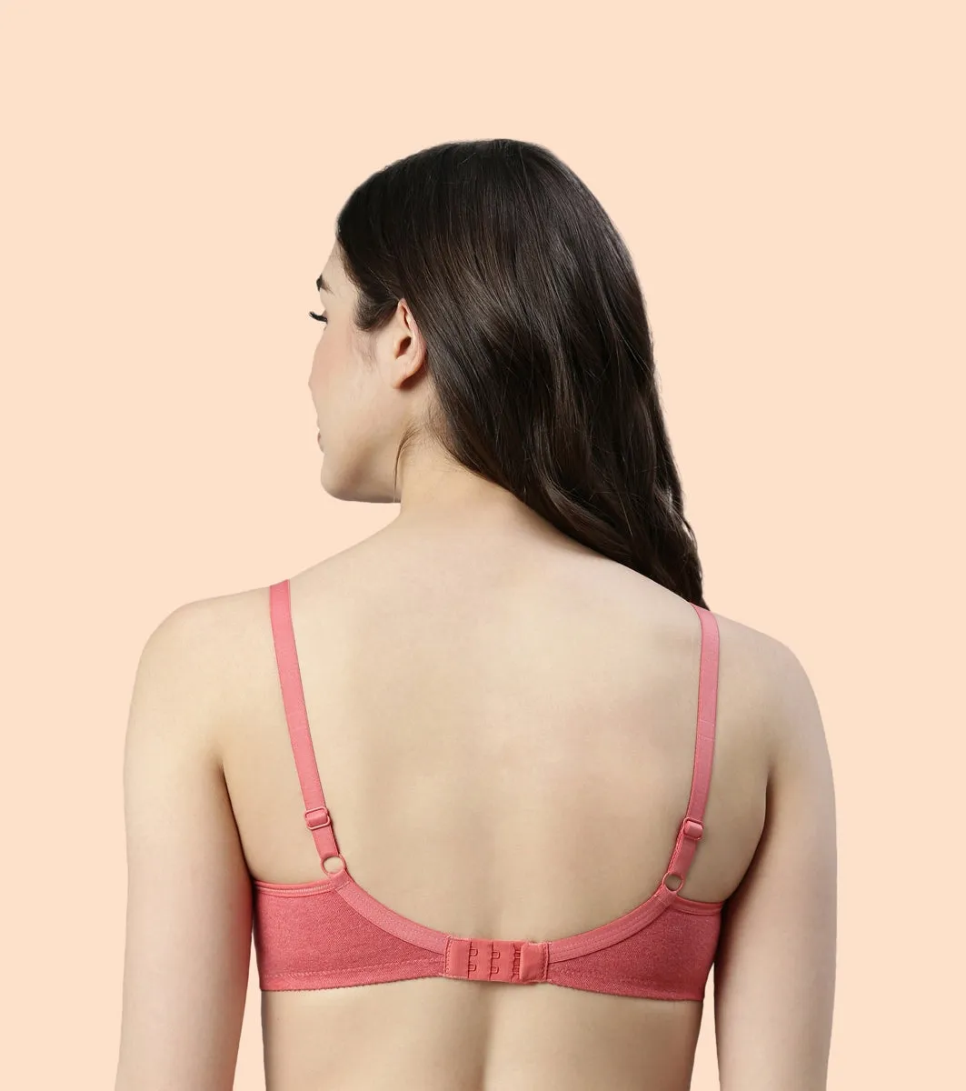 Enamor Fab-Cool A042 Side Support Shaper  Stretch Cotton Everyday Bra for Women- High Coverage, Non Padded and Wirefree - Tomato Melange