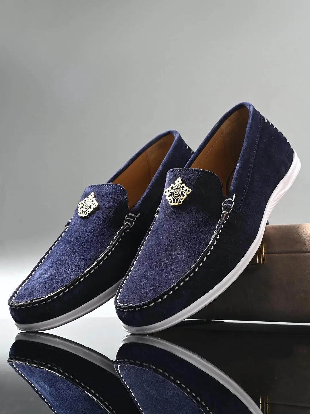 Genuine Navy Suede Leather Impact Technolog Slip On For Men