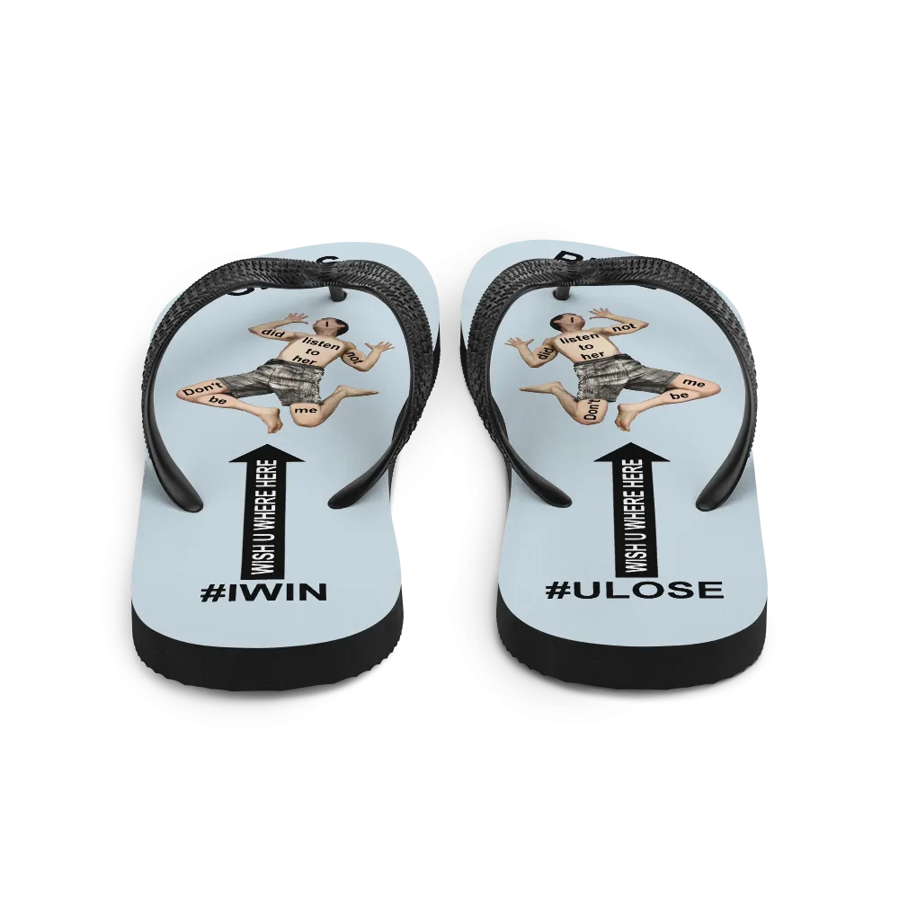 GIRLS RULE flip flops with CRUSHED TINY MAN underfoot light gray fabric NEW (2020-05-10)