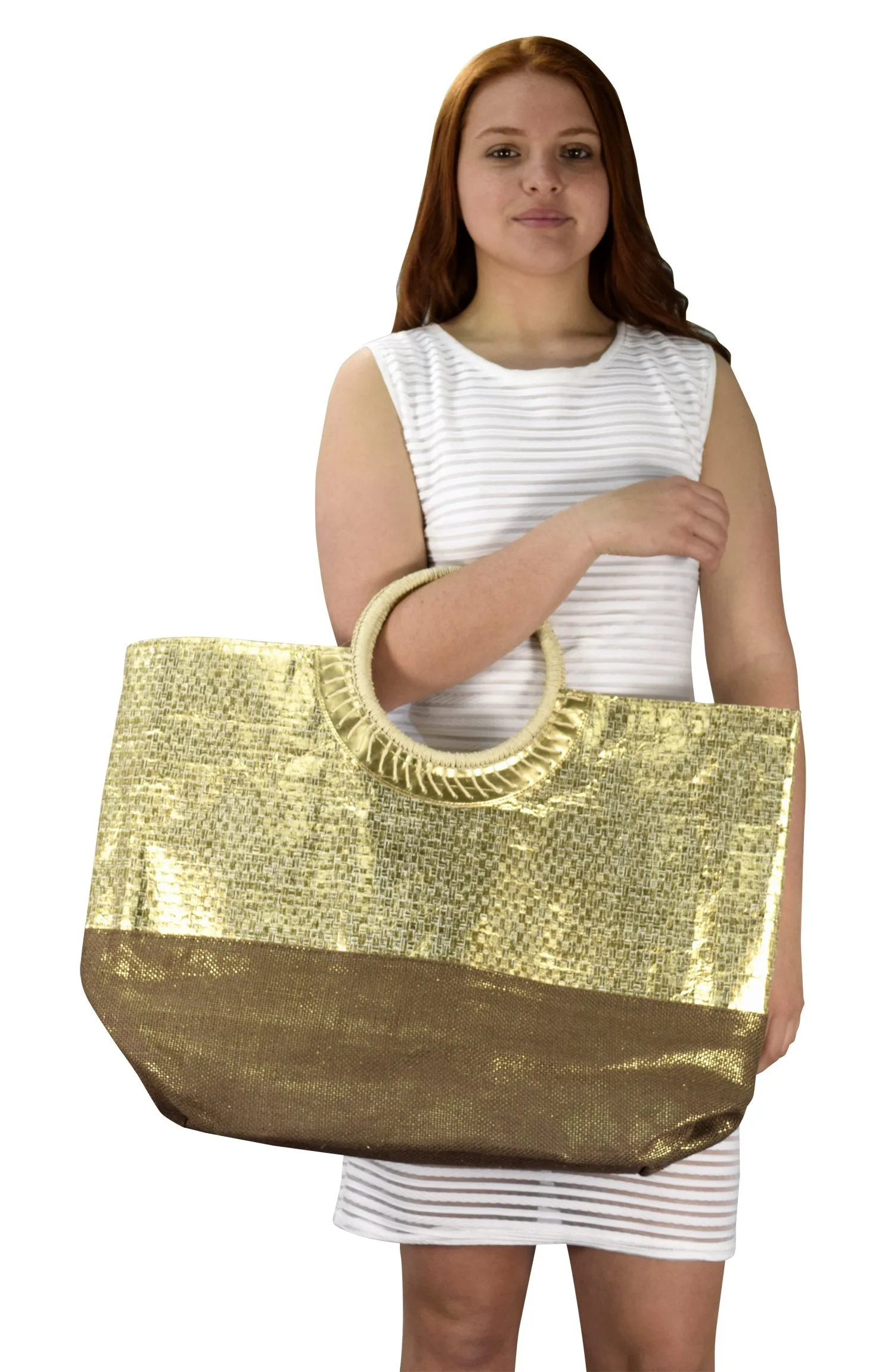 Gold Weave Large Travel Tote Hobo Handbags Shoulder Bags