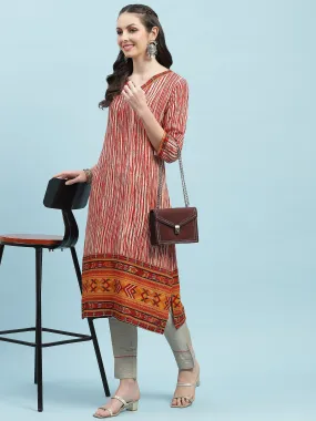 Indiessence Red Stripe Printed Kurta