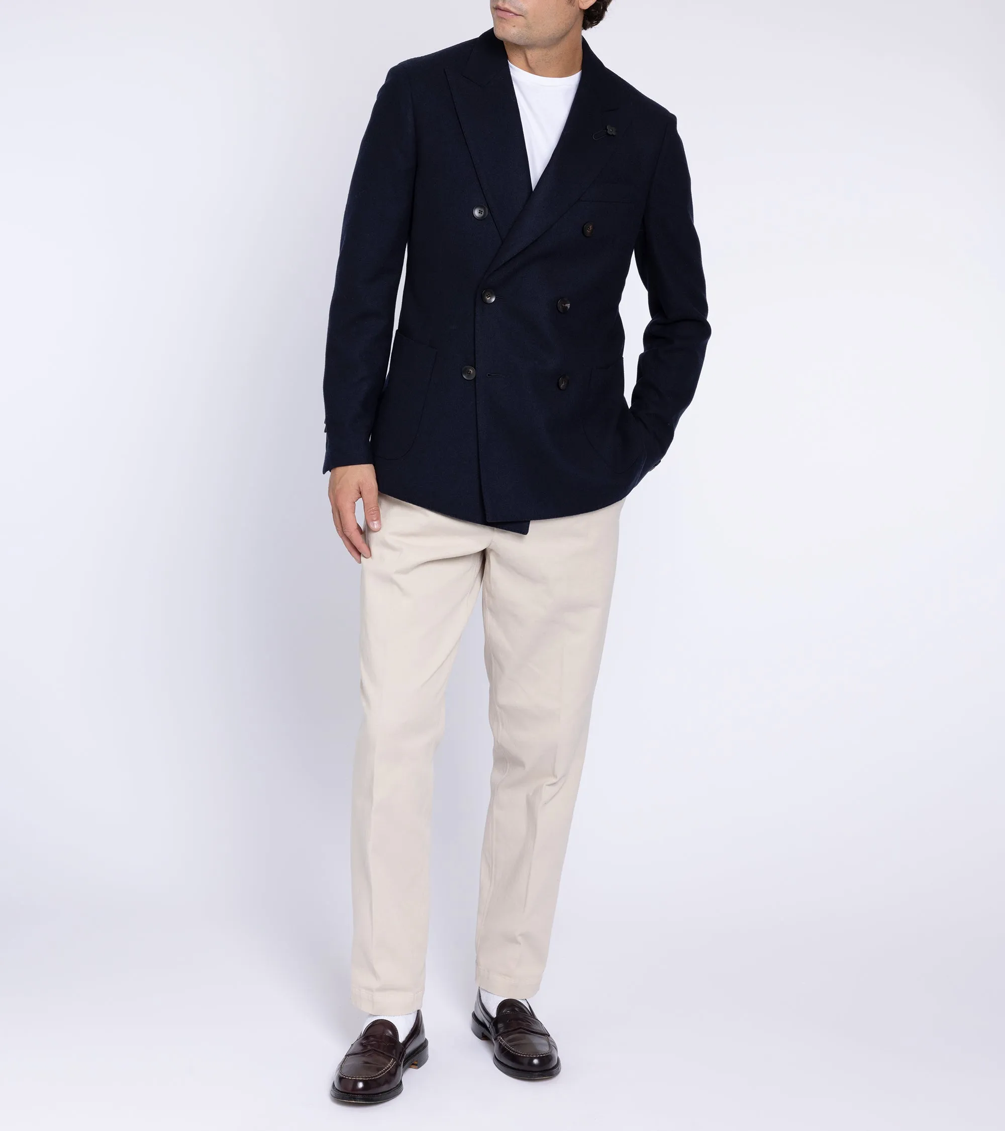 Lardini Wool Cashmere Flannel Double Breasted Jacket: Navy