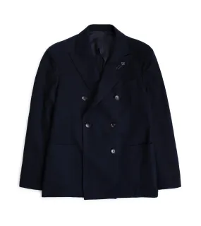 Lardini Wool Cashmere Flannel Double Breasted Jacket: Navy