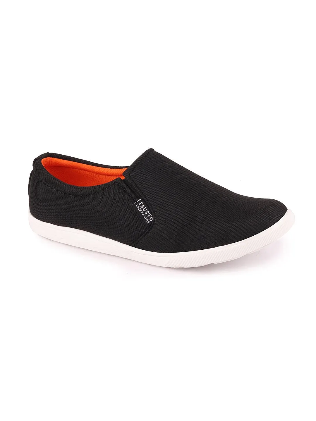 Men Black Casual Canvas Slip-On Loafers