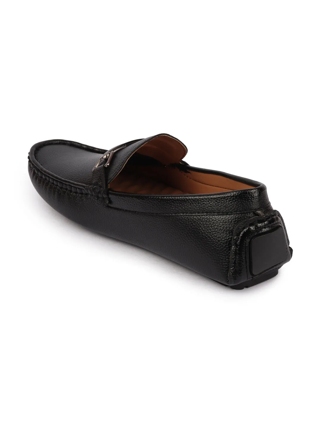 Men Black Casual Slip On Textured Stitched Design Driving Loafer and Moccasin Shoes