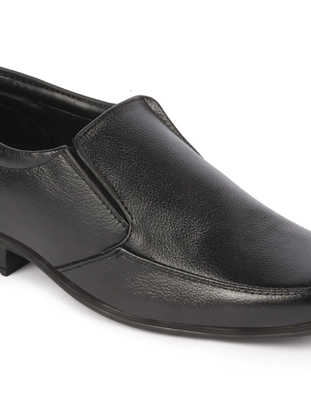 Men Black Genuine Leather Formal Office Work Broad Feet Slip On Shoes with Comfort EVA Pad Insole