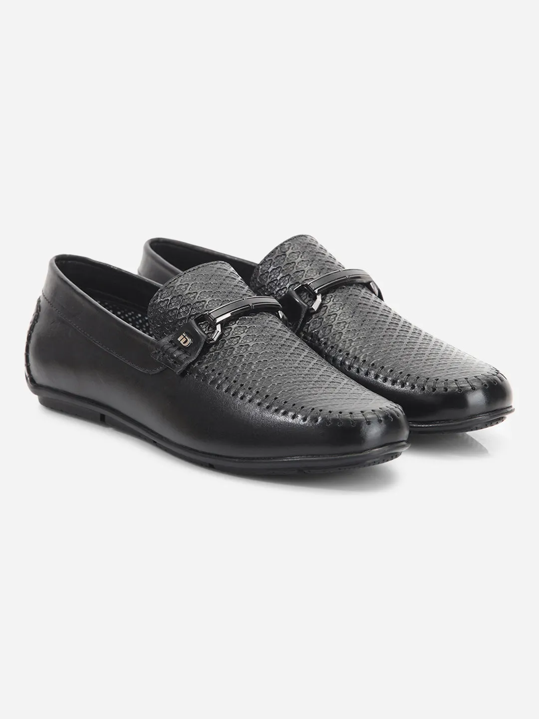 Men's Black Textured Round Toe Slip On (ID1160)