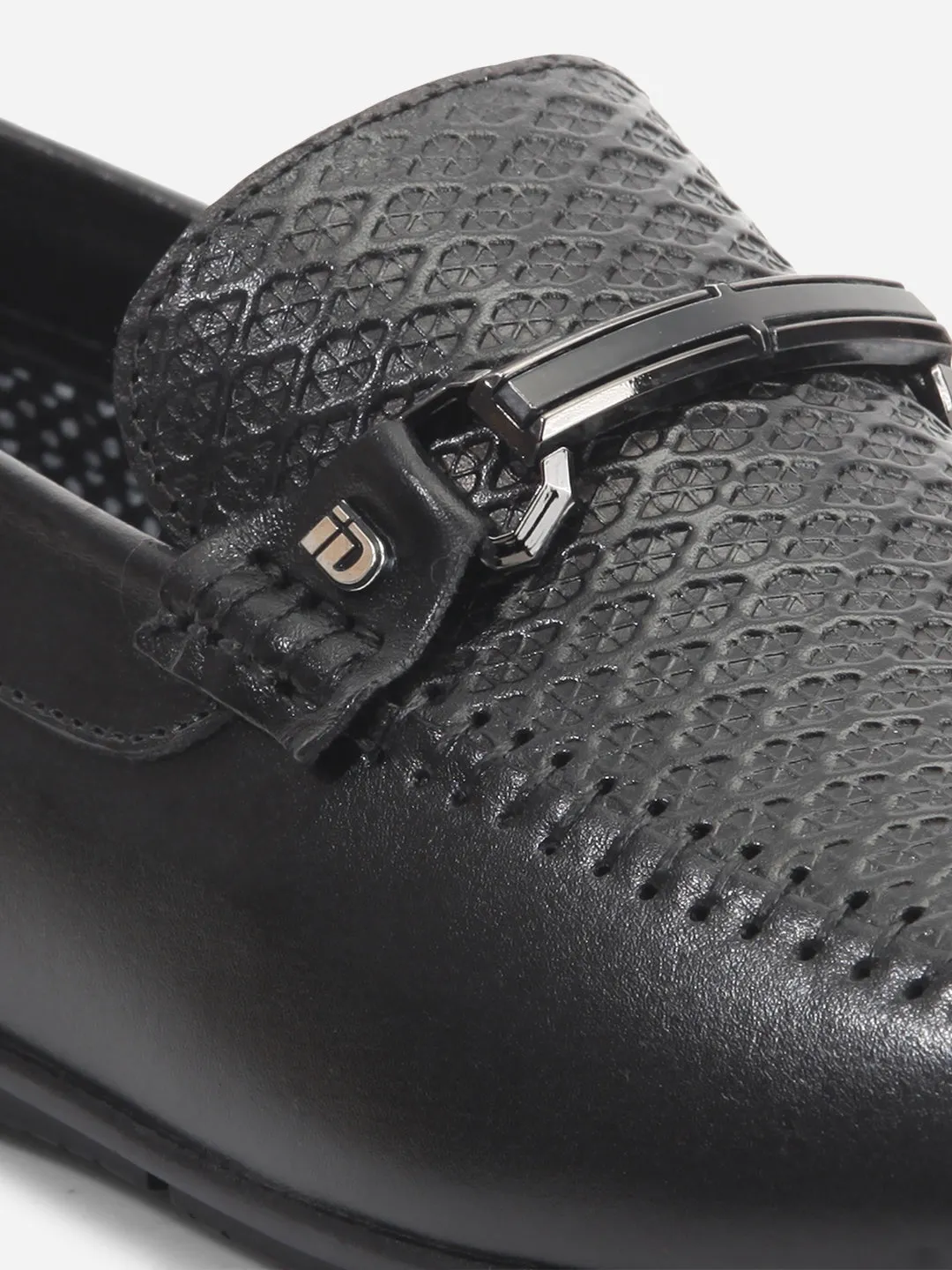 Men's Black Textured Round Toe Slip On (ID1160)