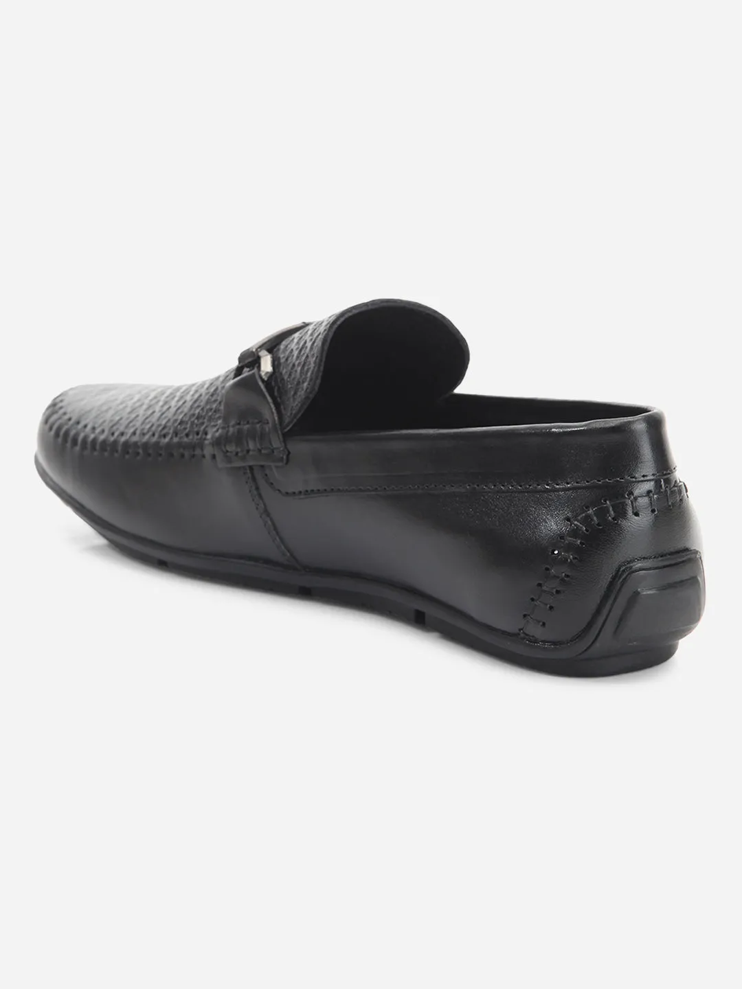 Men's Black Textured Round Toe Slip On (ID1160)