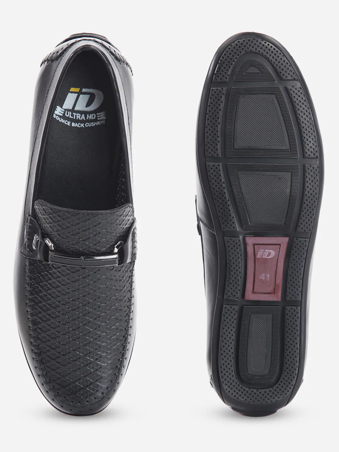 Men's Black Textured Round Toe Slip On (ID1160)