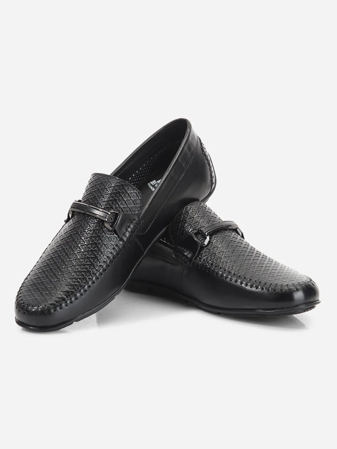 Men's Black Textured Round Toe Slip On (ID1160)