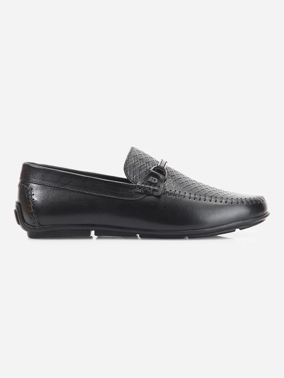 Men's Black Textured Round Toe Slip On (ID1160)