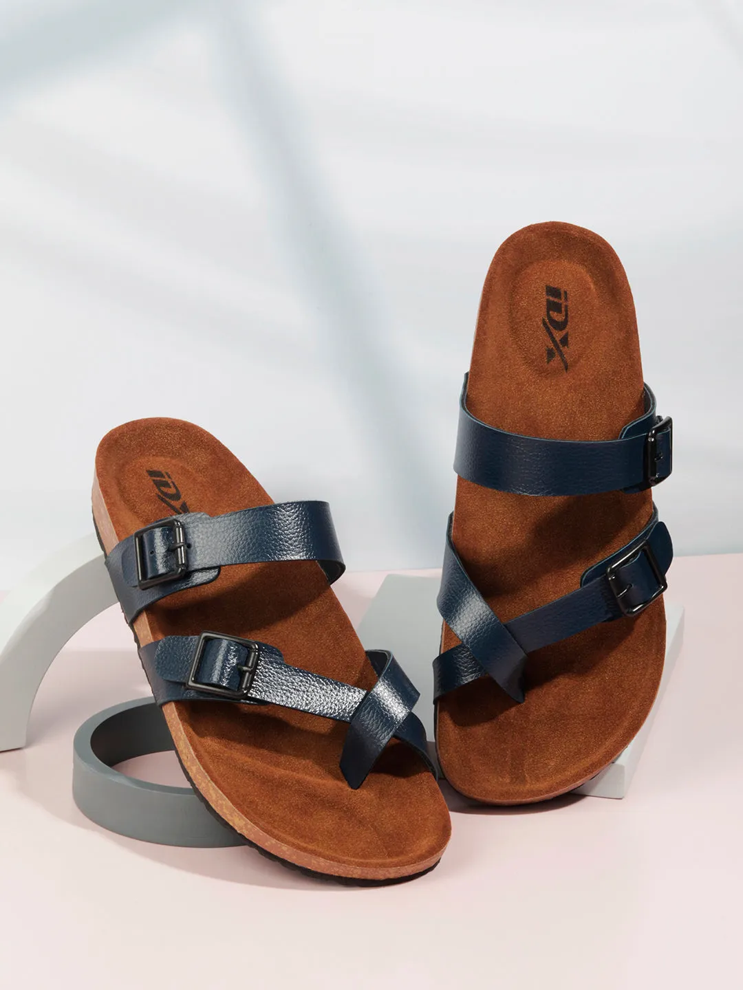 Men's Blue Double Band Strap Comfort Sandals (IX5012)