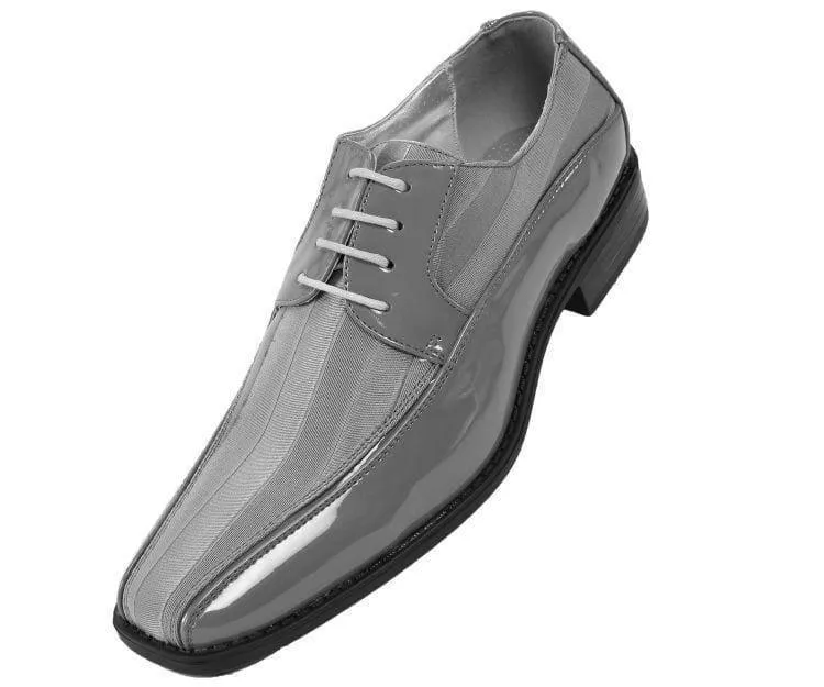 Men's Striped Satin and Matching Patent Upper Shoes Color Silver