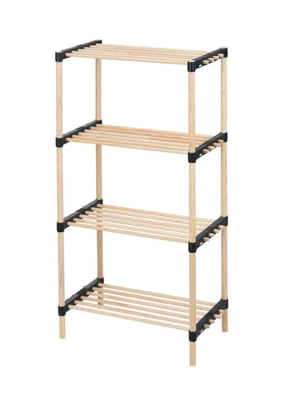 Natural Pinewood Standing Shelf - 4 Shelves