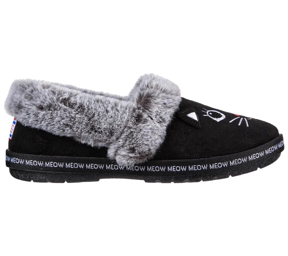 Papuci casual, dama, SKECHERS BOBS TOO COZY-MEOW PAJAMAS 33355-BLK negru, piele ecologica