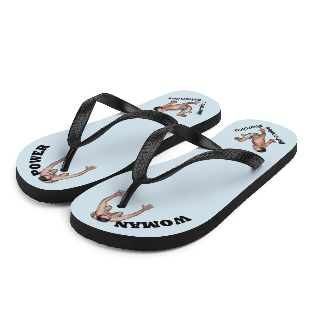 Woman Power Fabric Top Flip Flop Sandal Has Men Bow To Your Toes Light Gray Color with Black Letters (NEW 2023-04)