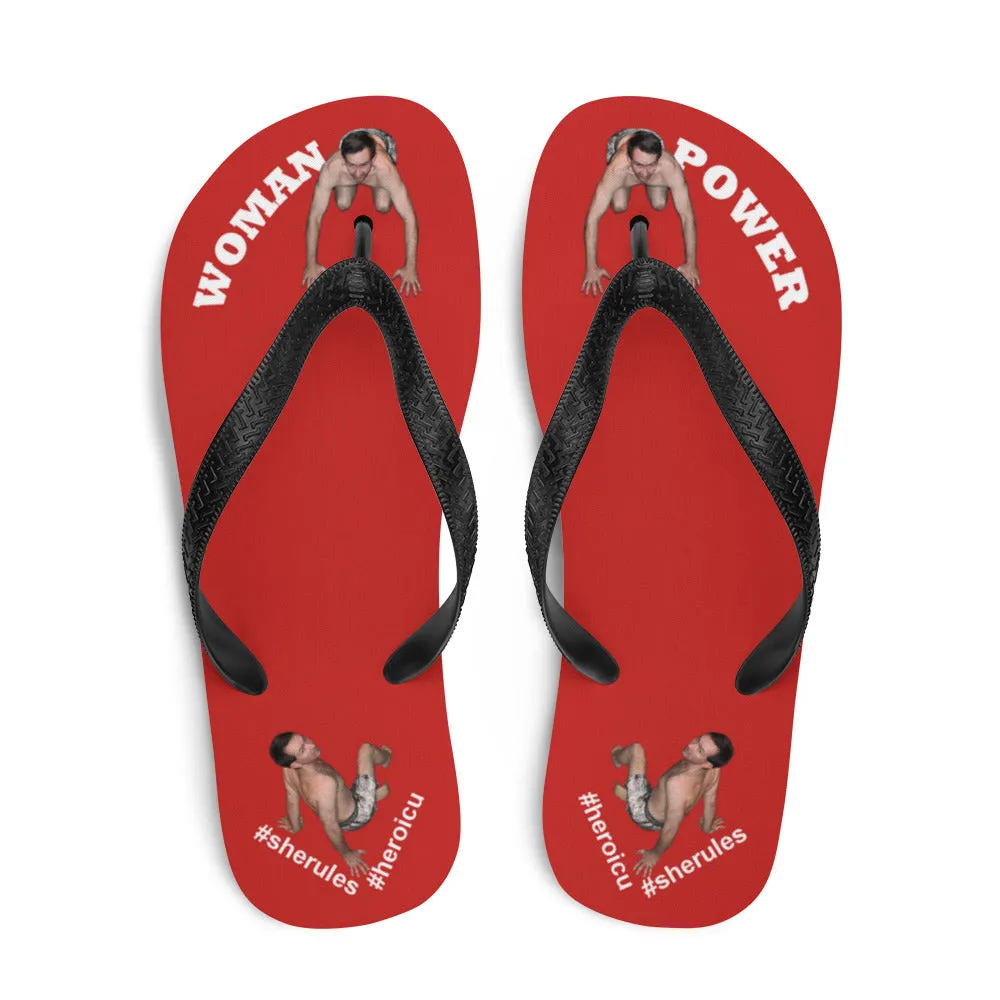 Woman Power Fabric Top Flip Flop Sandal Has Men Bow To Your Toes Red Color with White Letters (NEW 2023-04)